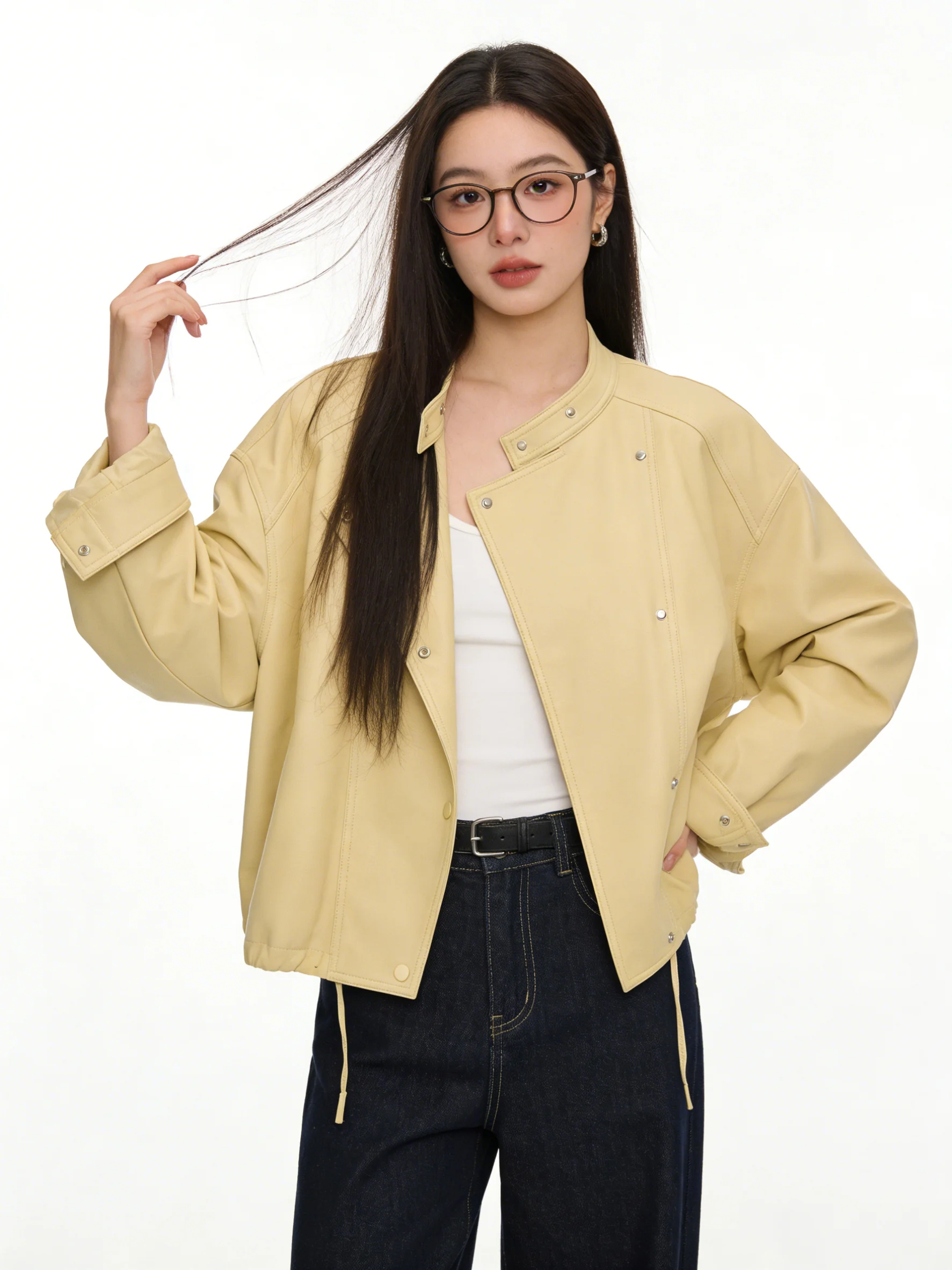 

Spring Season Short Style Stand Collar Side Zipper Retro Leather Jacket Versatile Korean Version Bifold Youth Commute Wind