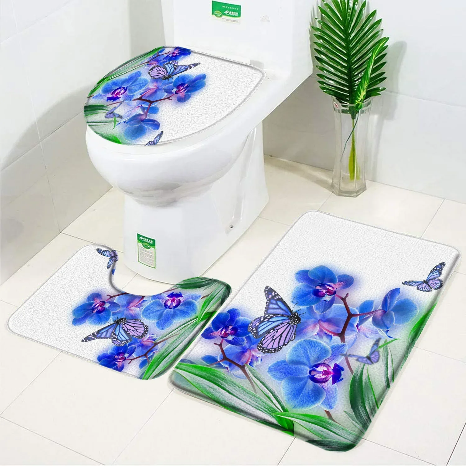 Floral Bath Mat Set Red Fresh Flower Field Garden Plant Living Room Bedroom Non-Slip Doormat Toilet Cover Carpet Bathroom Decor