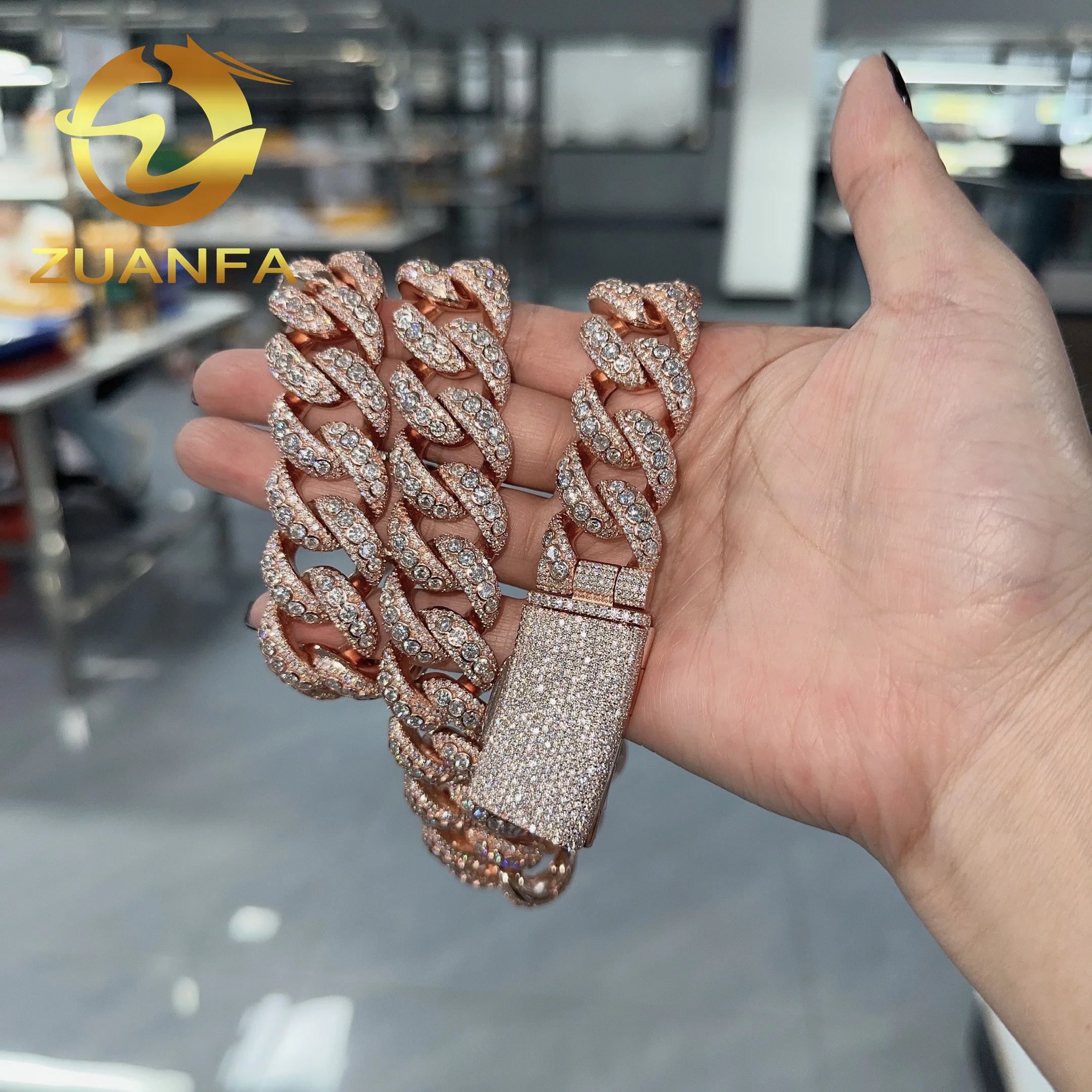 Hip Hop Jewelry 20mm Big Chain Moissanite Cuban Chain 925 Silver Cuban Link Chain Iced Out Bezel Design Moissanite Chain，