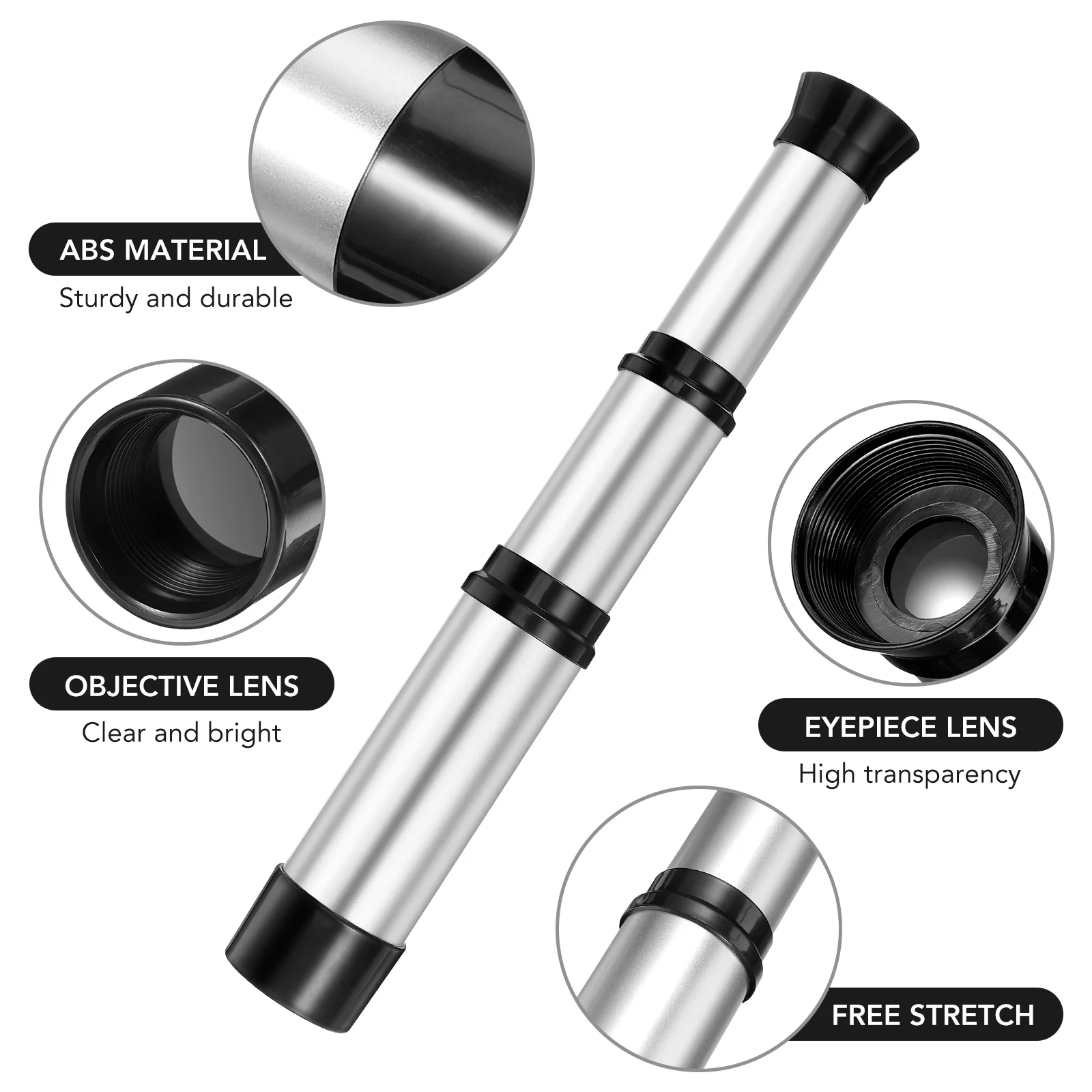 Single-Tube Telescope Retractable Telescope Science Experiment Toy Kids Telescope Toy (Silver) children telescope