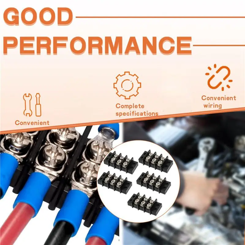 DT17 12 Positions Terminal Block, 12 Circuits Dual Row Screw Terminals Strip, 20-30A 200-450V, 4 Pack with 96PCS Fork Connectors