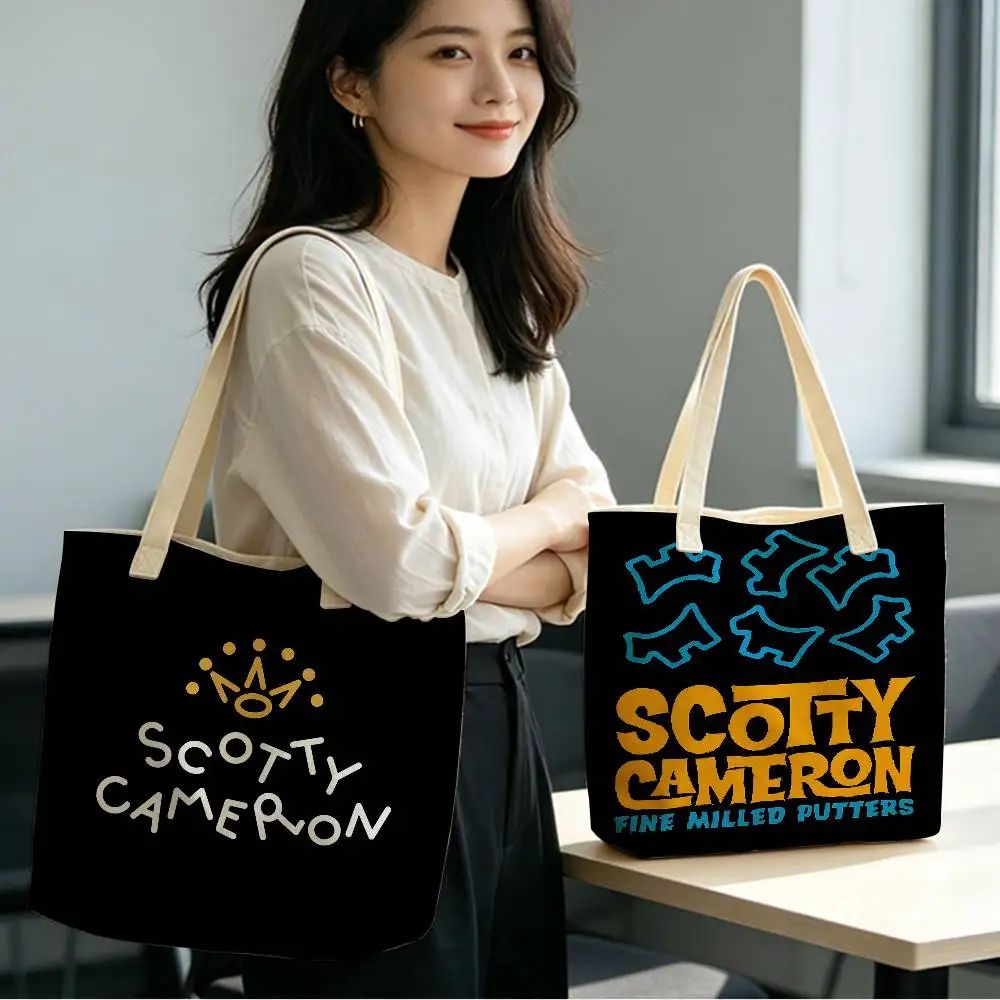 Brand S-Scotty C-Cameron Logo Fashion Women Cotton Polyester Tote Bag Large Capacity Gifts Zipper Closure For Daily Shopping