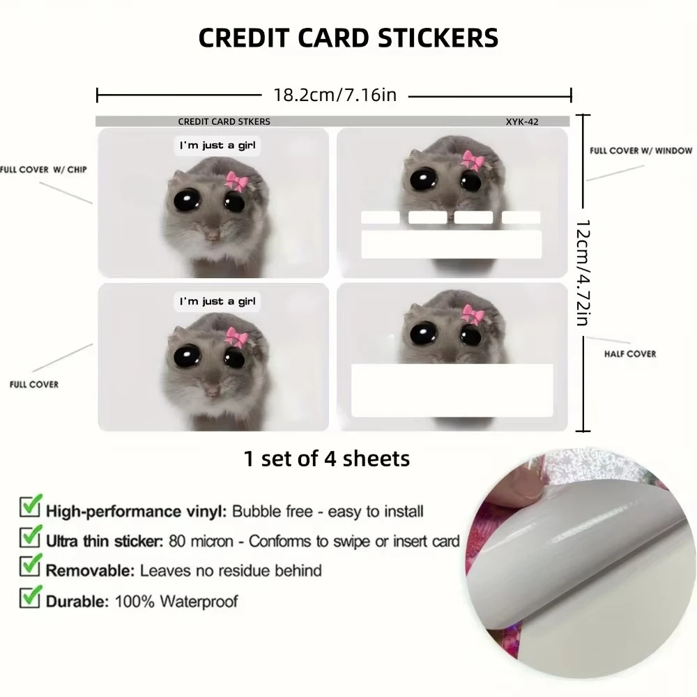 Funny Sad Crying Hamster Meme Anime PVC Sticker Film Skin Cover for Credit Card Debit Bank Card Front Christmas Gift wholesale