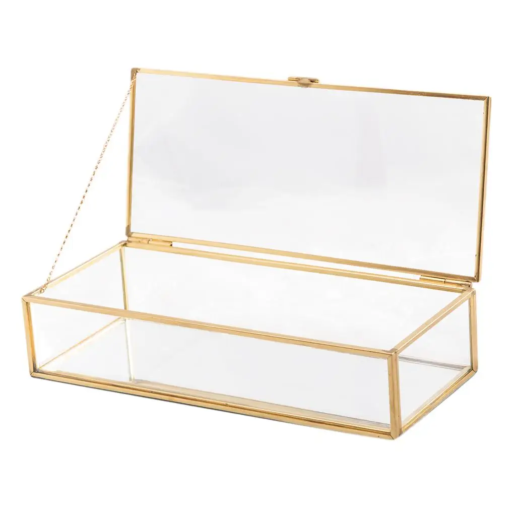 Nordic Retro Golden Trim Geometry Jewelry Trinket Glass Box Case with Cover