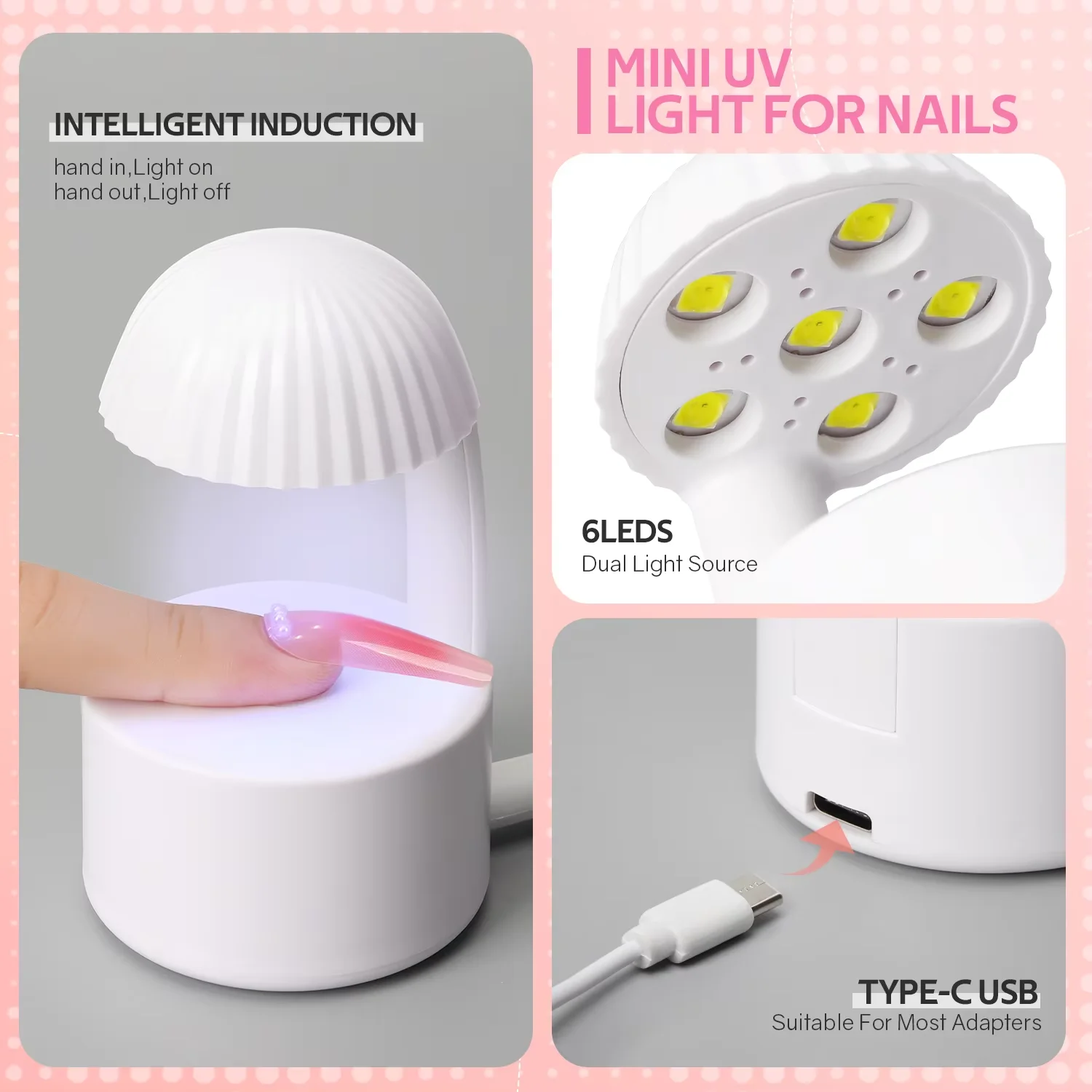 YIKOOLIN Mini UV LED-lamp voor gelnagels Smart Sensor Draagbare manicure Licht DIY Nail Art & Gel Polish Extension