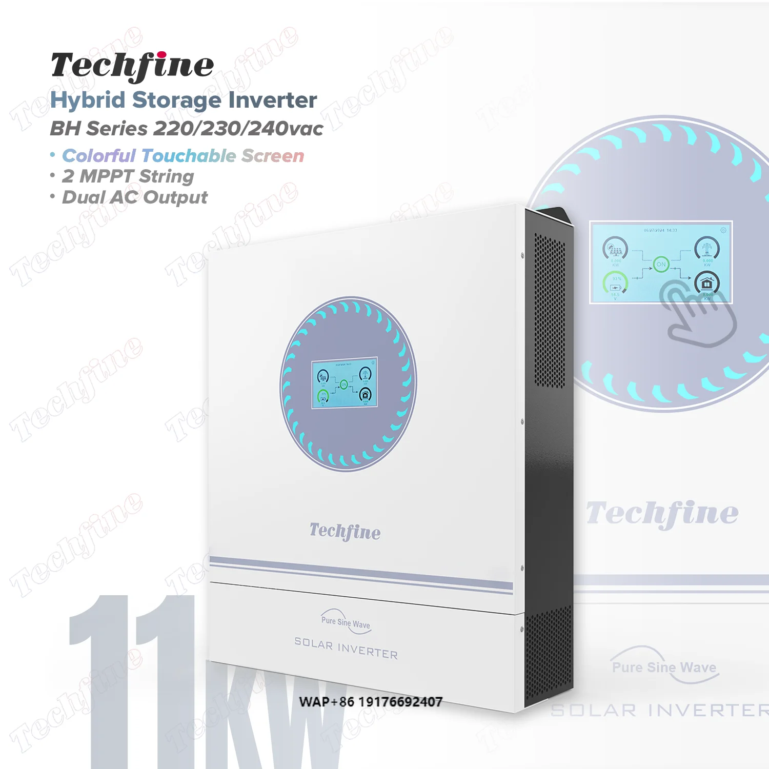 

Touchable Screen 11KW 11000w Double Dual AC Output Hybrid Solar Storage Inverter 220vac 230vac 240vac Support Parallel