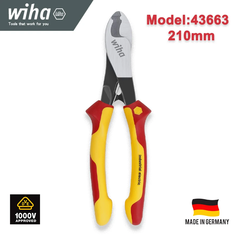 WIHA Insulated Cable Cutter 210mm 1000V VDE with Switchable Opening Spring Electrician Cutting Pliers 43663