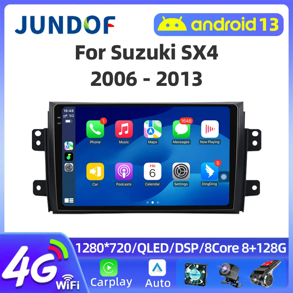 

JUNDOF 2Din For Suzuki SX4 2006-2013 4G Android 13 Car Stereo Radio Multimedia Video Player Navigation GPS Head Unit Carplay