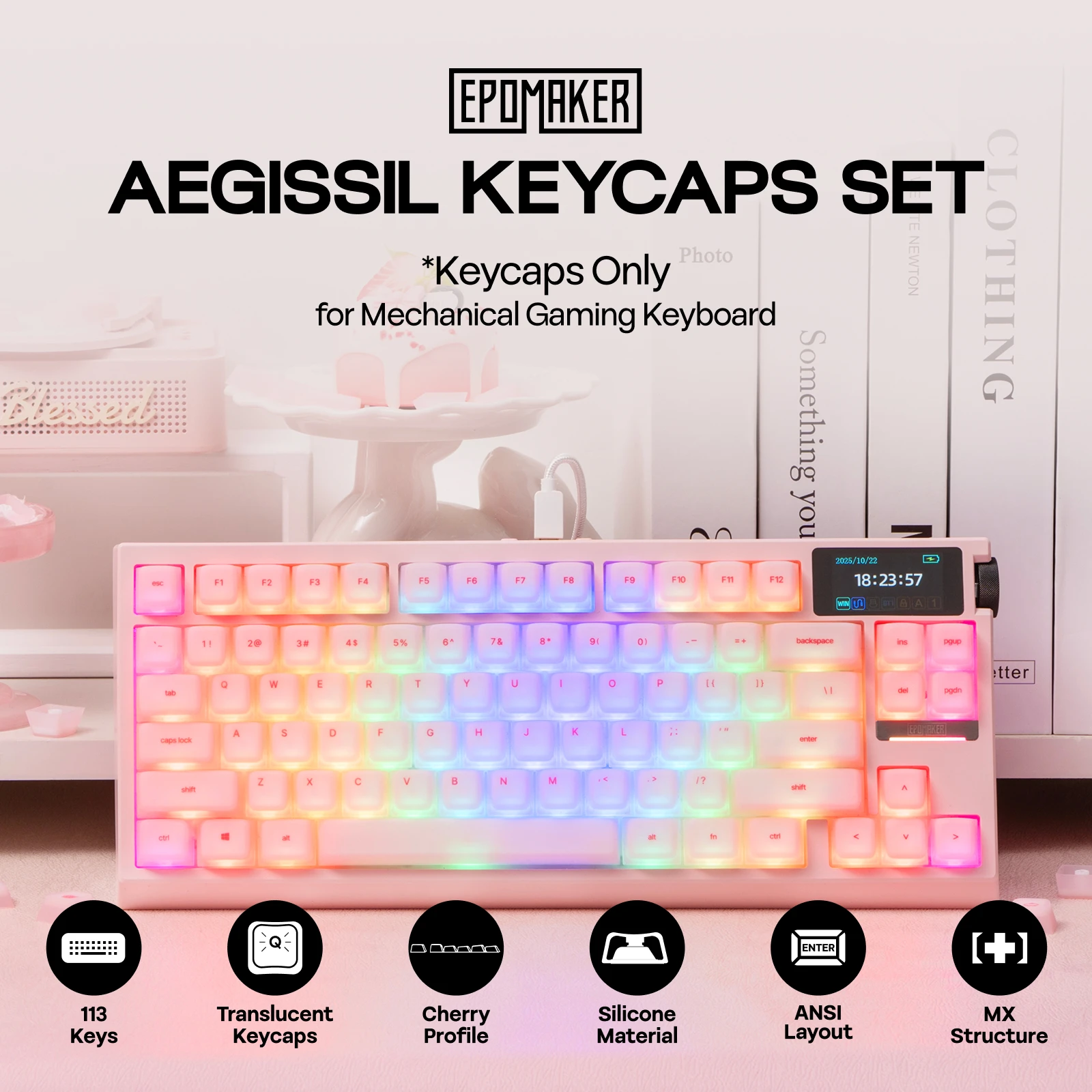 EPOMAKER AegisSil ANSI US Cherry Profile Keycap Set 113-Key Silicone Material for Cherry MX/Kailh/Outemu/Gateron Gaming Keyboard
