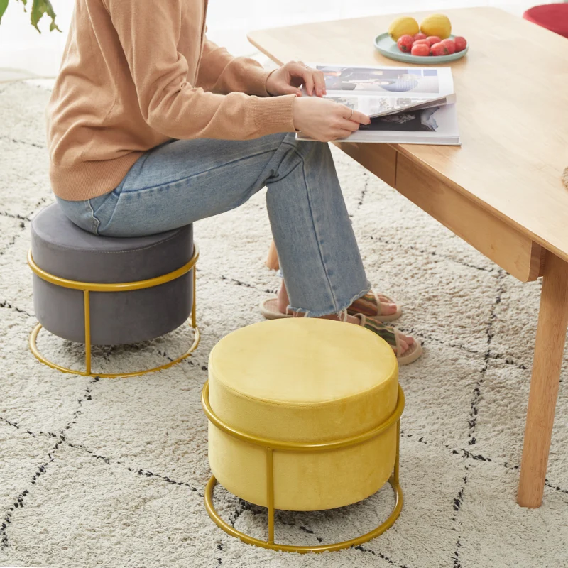 Furniture Mobile Round Stools Kitchen Stool Creative Chair For Leisure Nordic Shoe Changing Stool Flannel Seat Home Accessories