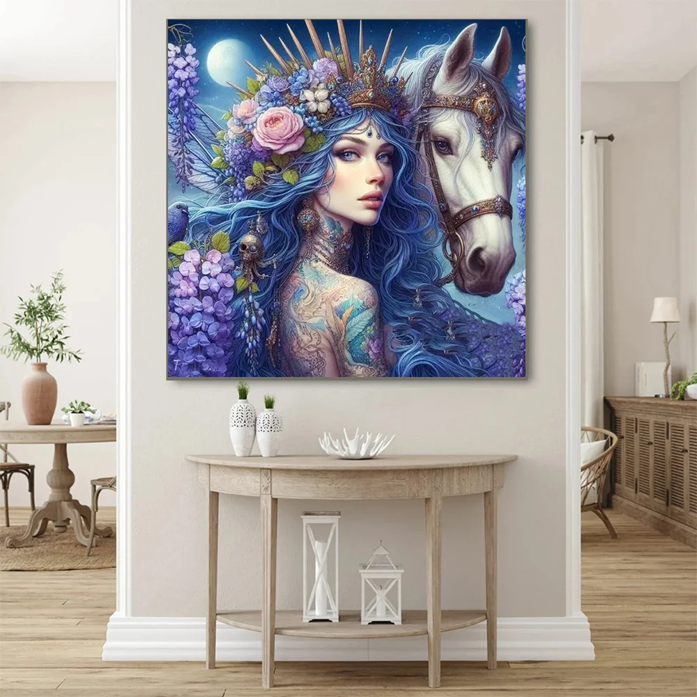Momoart Woman Diamond Painting Portrait Full Square Round Diamond Mosaic Horse Animal Needlework Embroidery Handcraft