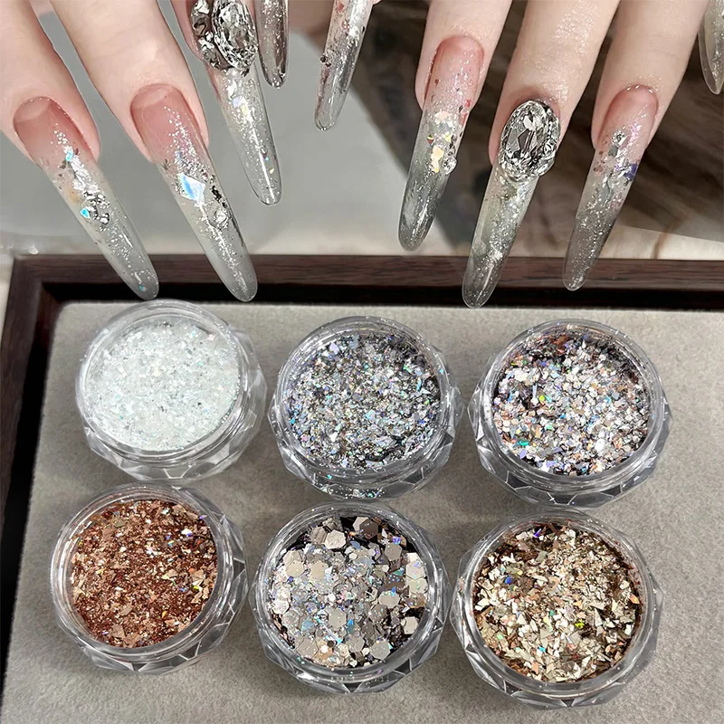 1 Jar Small Shiny Glitter Powder Mix Irregular Nail Glitter Sequin Sparkling Nail Art Decorations DIY Manicure