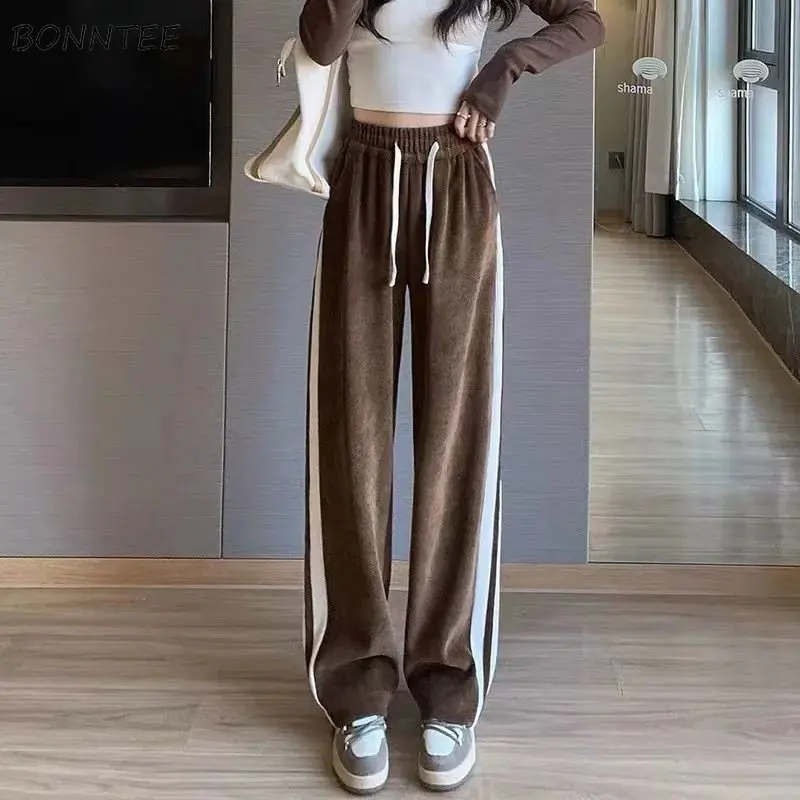 

Pants Women Striped Designed Basics Vintage Autumn Korean Style All-match Simple Ladies Delicate Warm New Attractive Stylish Ins