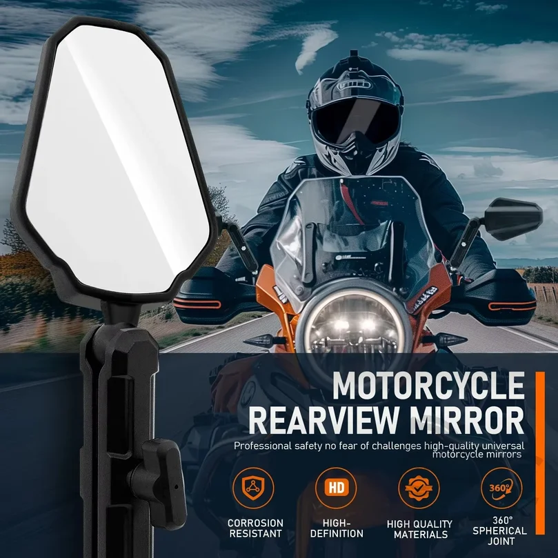 Universal Motorcycle Mirrors Angle Adjustable Folding Handlebar Side Mirror Compatible with Adventure Dirt Street Bike ATV
