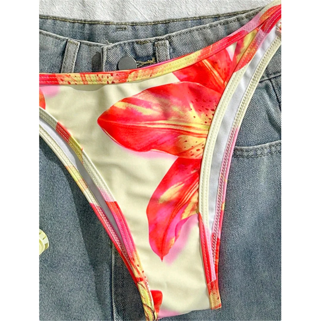 S - XL, Bikini mit Blumenmuster und hohem Beinausschnitt, Damen-Badebekleidung, zweiteiliges Bikini-Set, Badeanzug, Badebekleidung, Modell V7800. – Detail 9