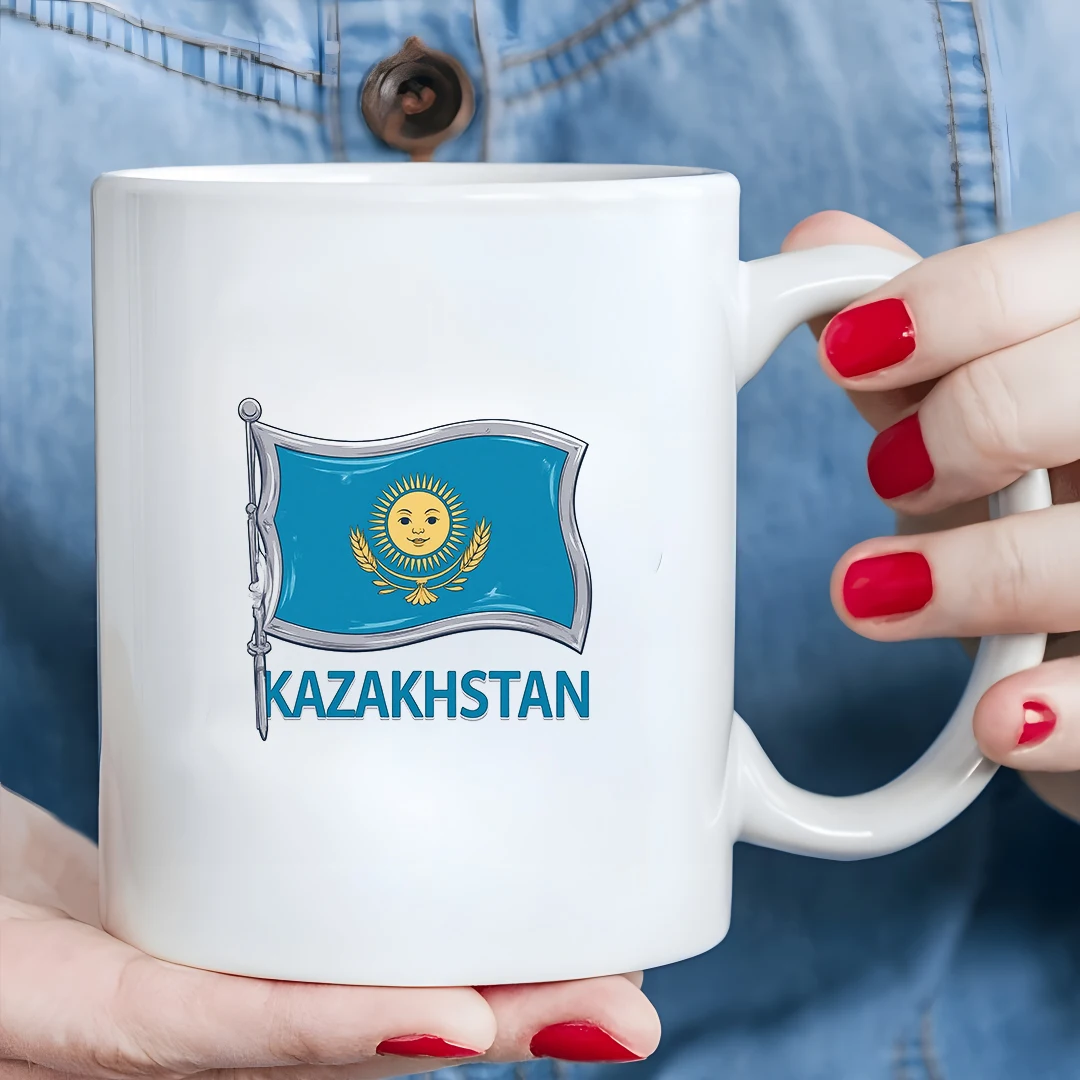 Кубок с флагом Казахстана на 11 унций + Кубок от солнца с мультяшной улыбкой + Кубок для семейного офиса для детей - Рождественский подарок