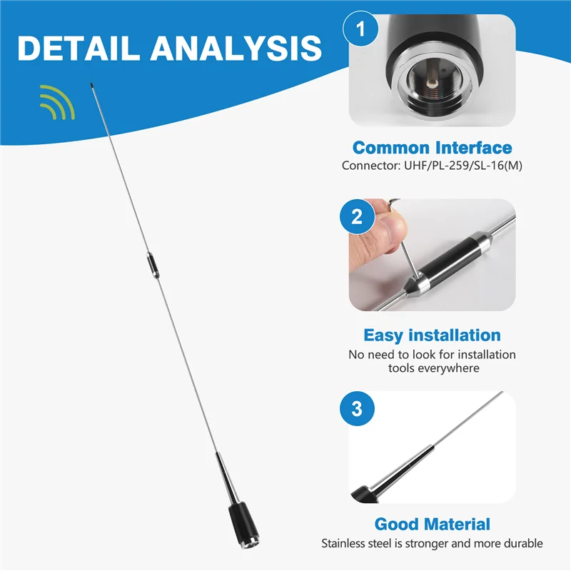 

Details Of The New Silver UHF 400-470 Mhz 200W 5.5Db SL-16 PL-259 Mobile Car Radio Antenna CNIM Hot