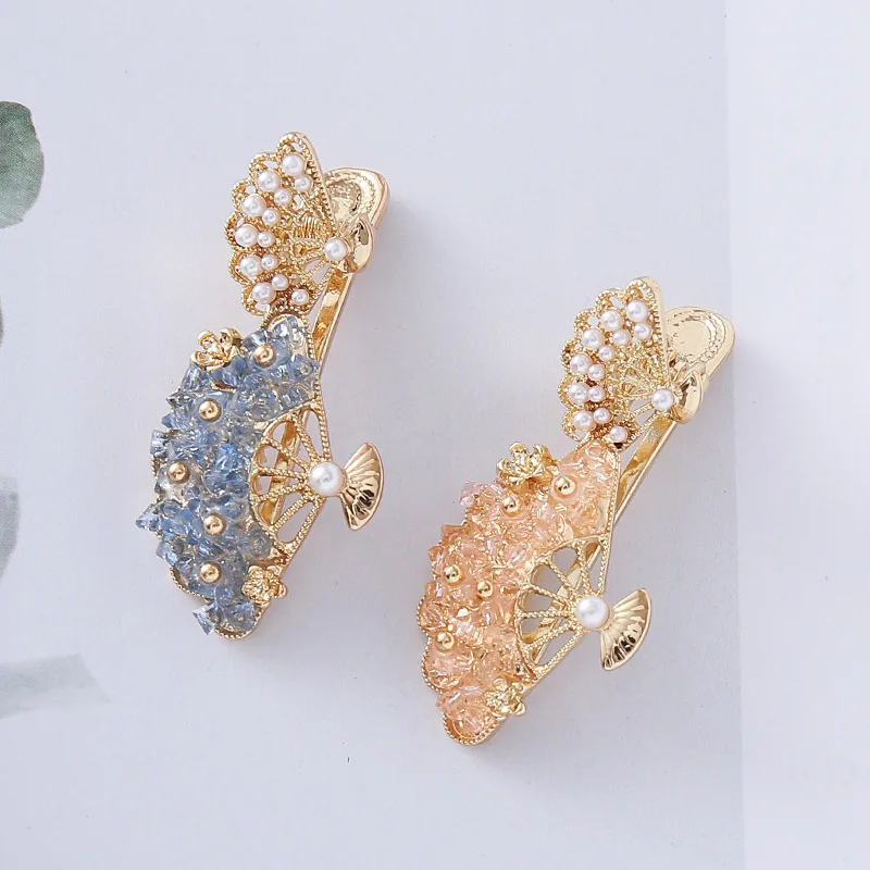 

Crystal Pearl Hair Clip Vintage Fan Shape Bridal Side Barrettes for Women Wedding Party Elegant Hairpins Luxury Hair Accessories