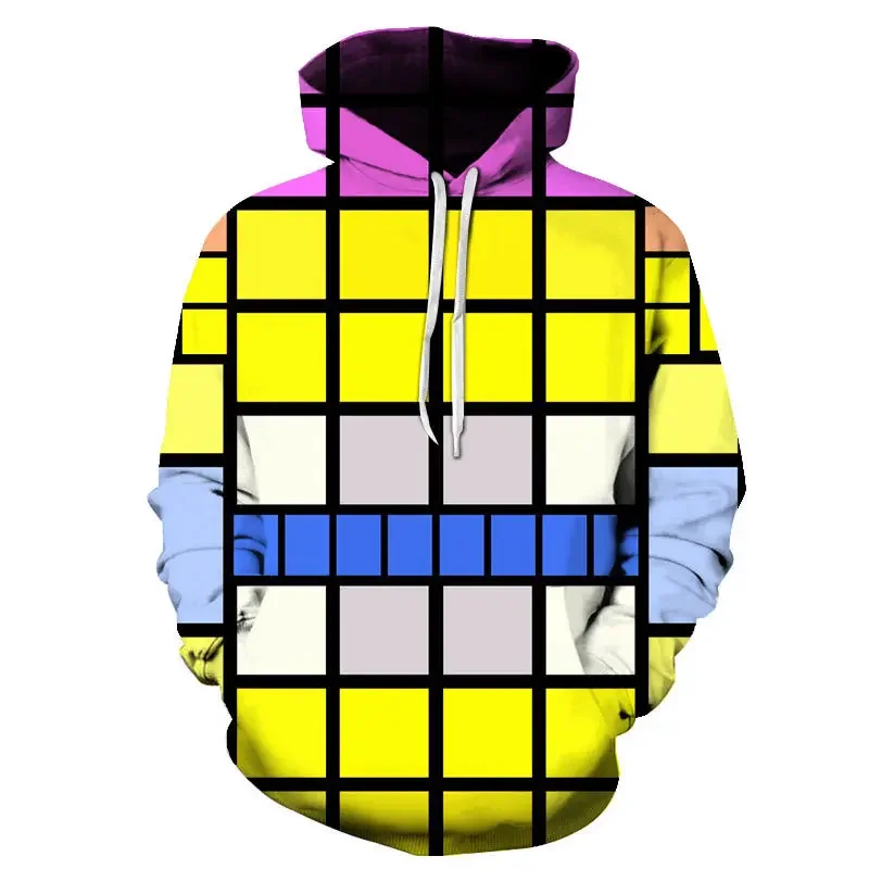 Neue Farbe Block Geometrische Muster Hoodie Männer Damen Kinder 3d Druck Lässige Mode Straße Sweatshirts Leichte Kleidung