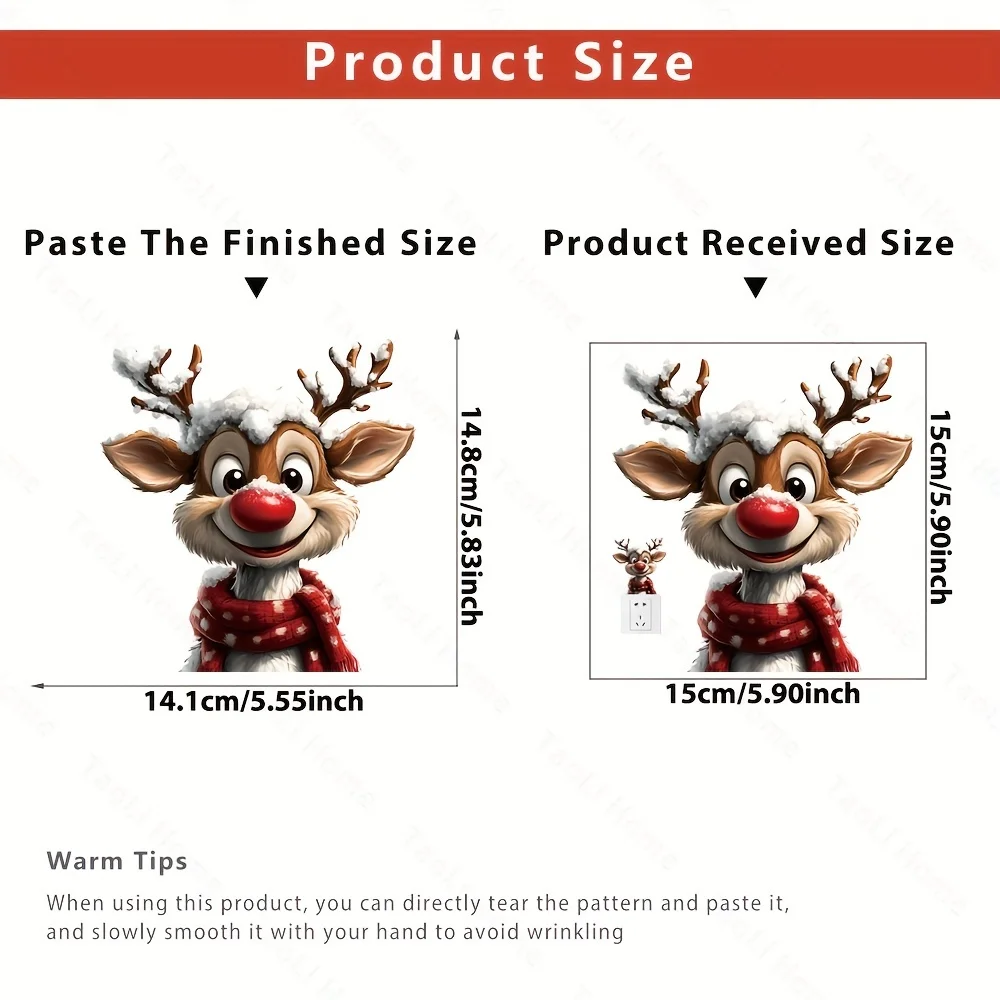 1pc Funny Christmas Reindeer Switch Sticker Festival Wall Decoration for Bedroom Living Room Washroom Self-adhesive Vinyl Decal