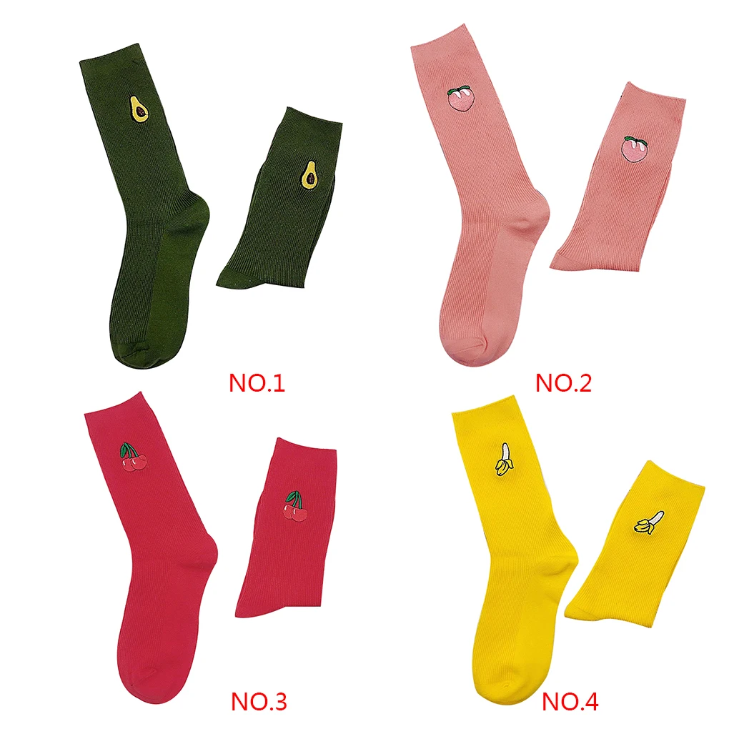 Women Adult High Cut Cartoon Fruit Pattern Breathable Cotton Medium Thickness Socks for Daily