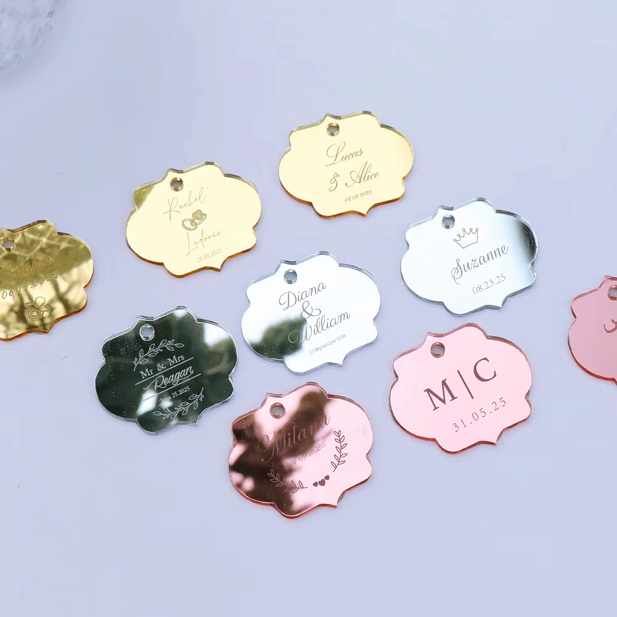 

Personalized Acrylic Tag Custom Wedding Name Party Mirror Silver Gold Engraved Tag Boutique Box Decoration Gift