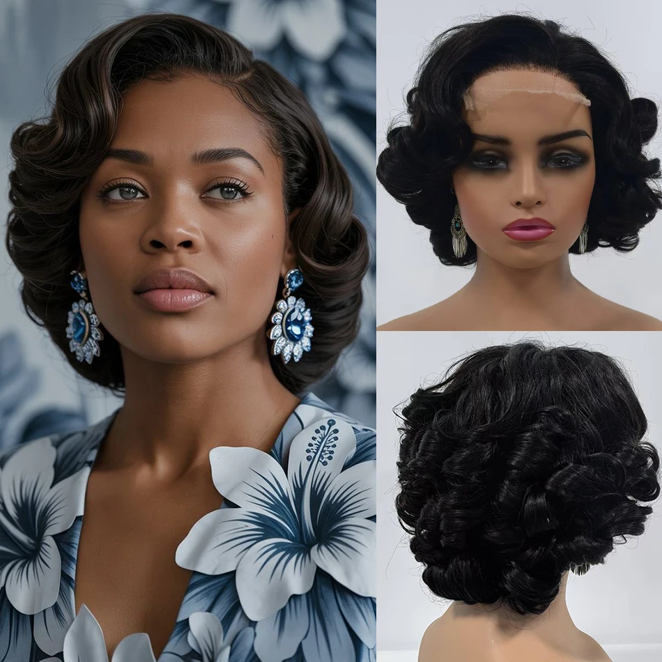 

100% натуральные человеческие волосы, упругие вьющиеся парики 5x5 HD, кружевные передние парики, бесклеевая одежда и Go, 12 дюймов, объемная волна, кружевная застежка, парик, плотность 250