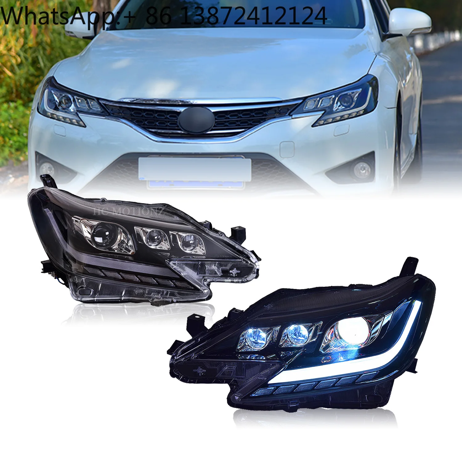

HCMOTIONZ Factory Wholesales Reiz Front Head Lights 2013 2014 2015 2016 2017 2018 2019 LED RGB DRL Head Lamp for Toyota Mark X