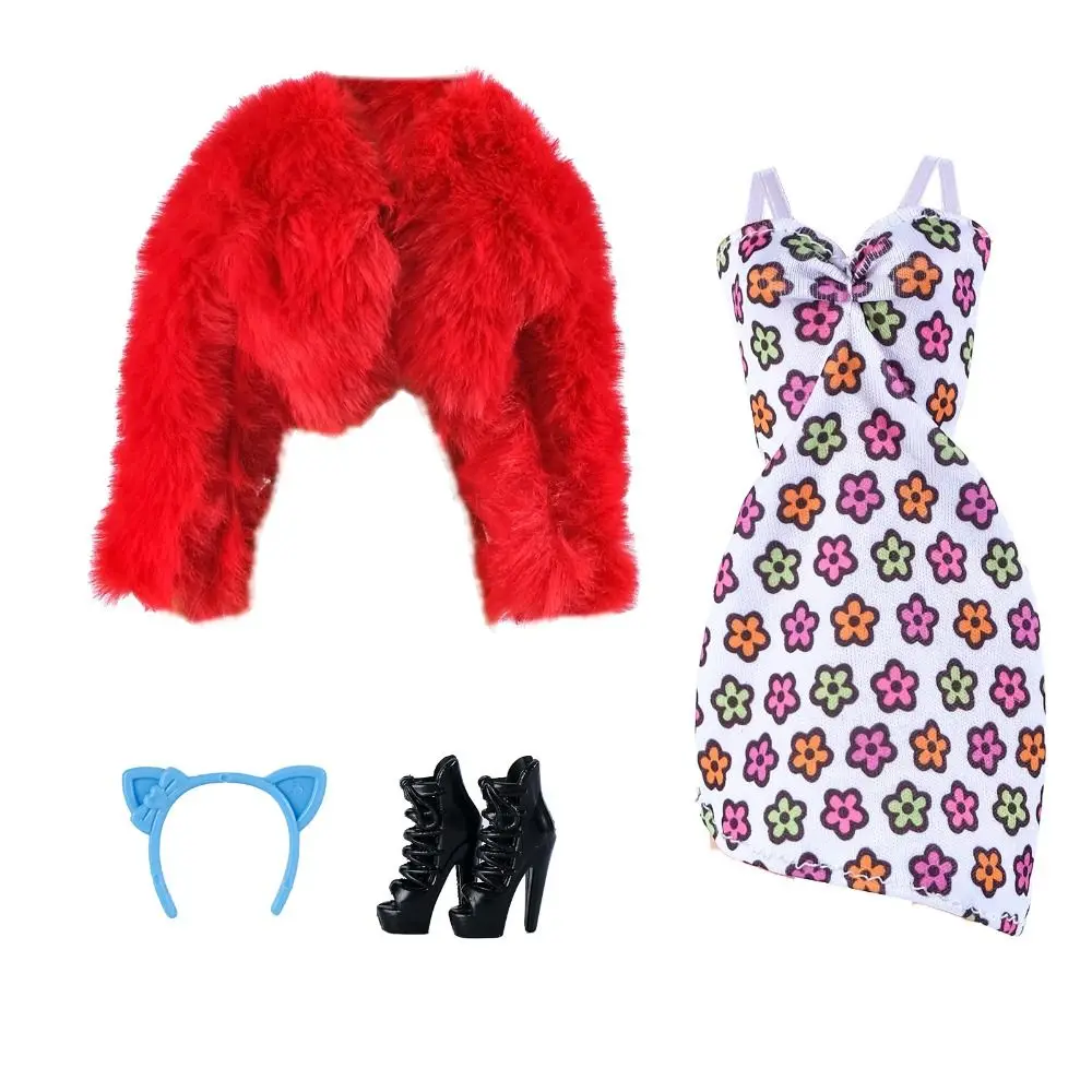 Fashion Elegant Party Dresses Casual Wears with High Heels Fur Jacket DIY Accessories Coat for 1/6 BJD 30cm Dolls