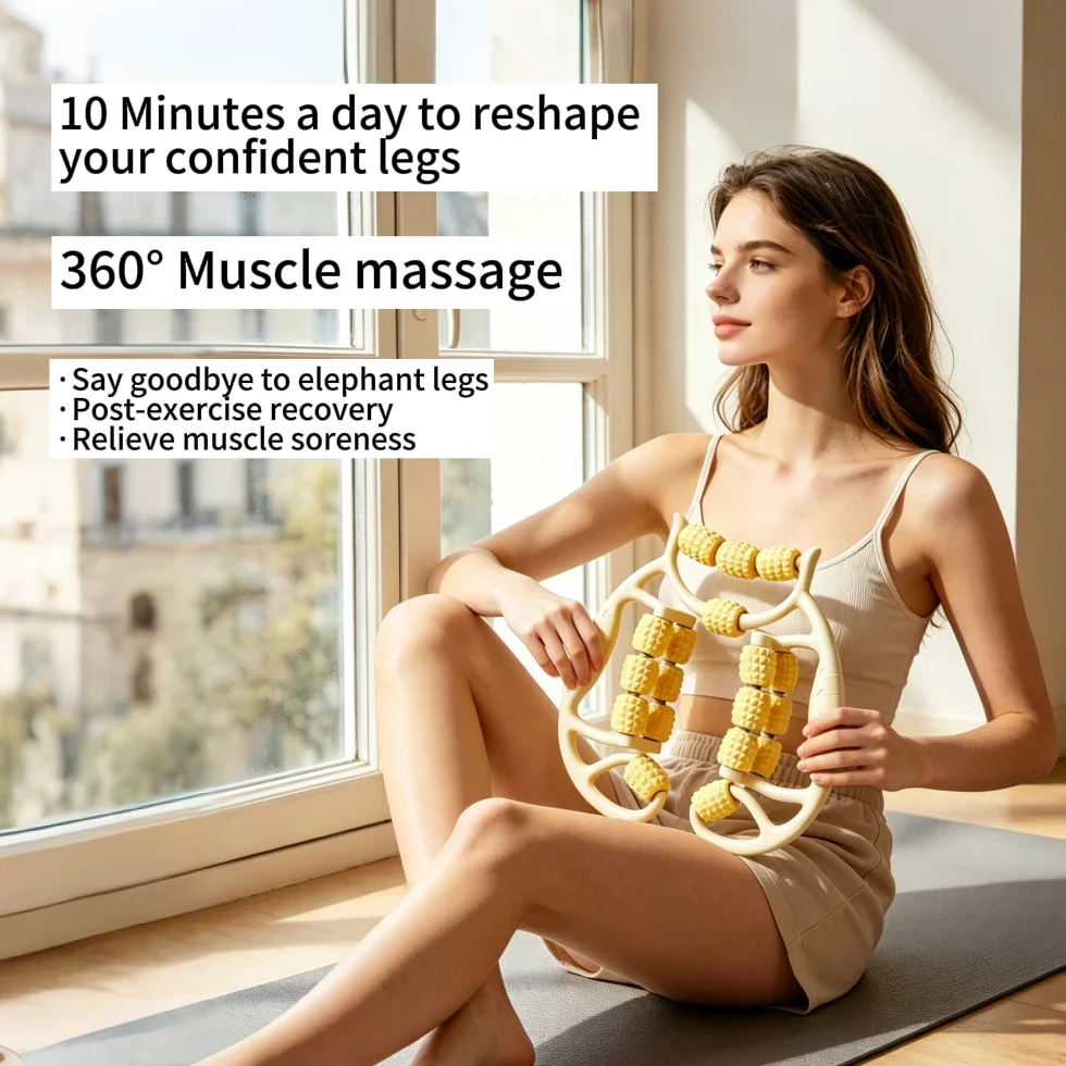 360° Full Wrap Leg Massage Roller Multi Rolling Bead Manual Massager Eliminate Elephant Leg Slimming Tool for Fitness Daily Leg