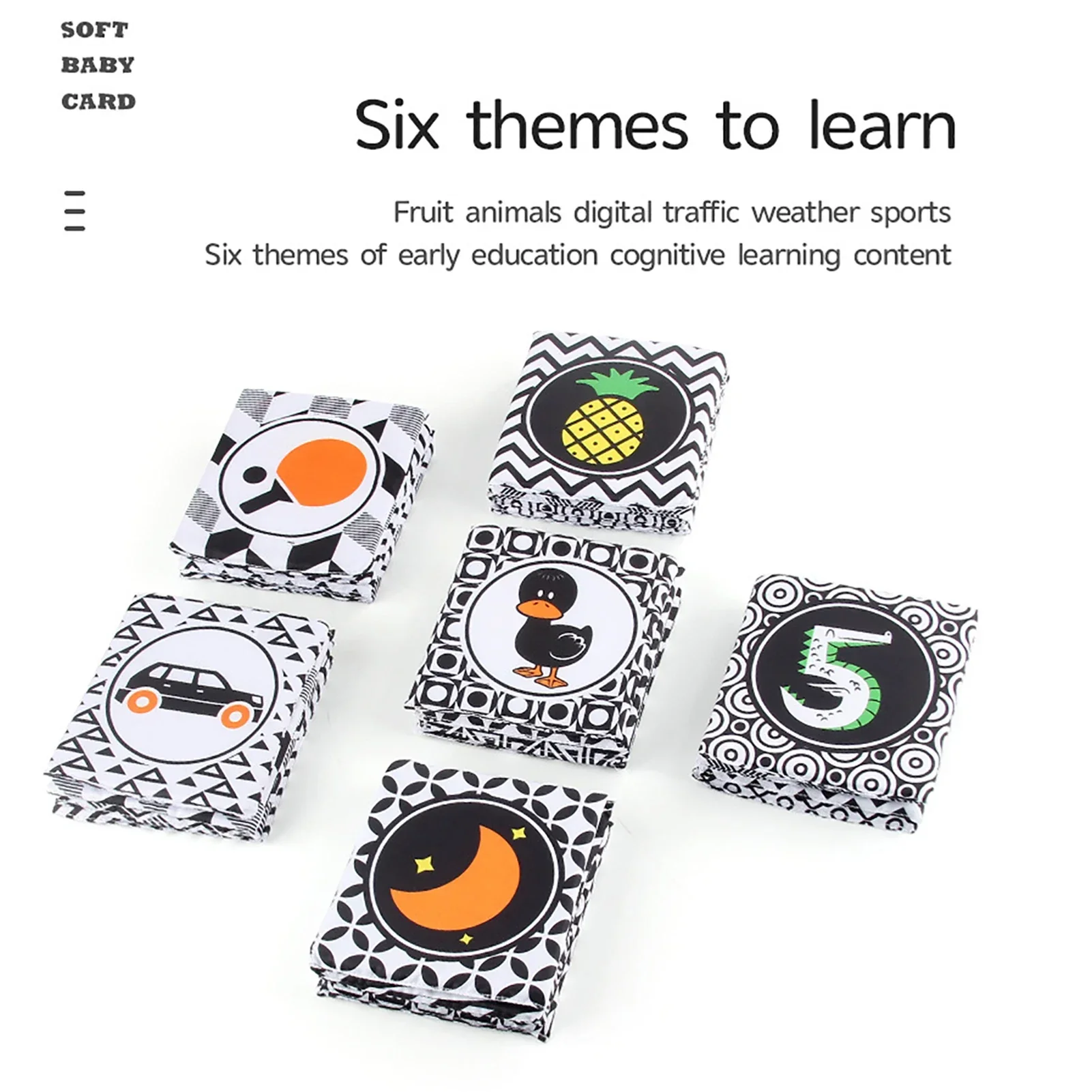 Baby-Stoffbuch, Intelligenz, Spaß, Alphabet-Karte, weiches, tragbares Set aus schwarz-weißem Stoffbuch, Bildungsspielzeug, Geschenk für Neugeborene