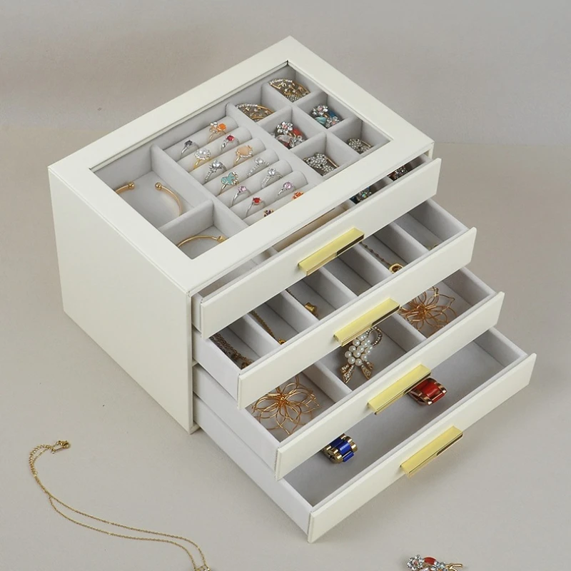 PU Leather Jewelry Box Luxury Large Capacity Necklace Earrings Storage Boxes Transparent Glass Skylight Jewelry Case Trinket Box
