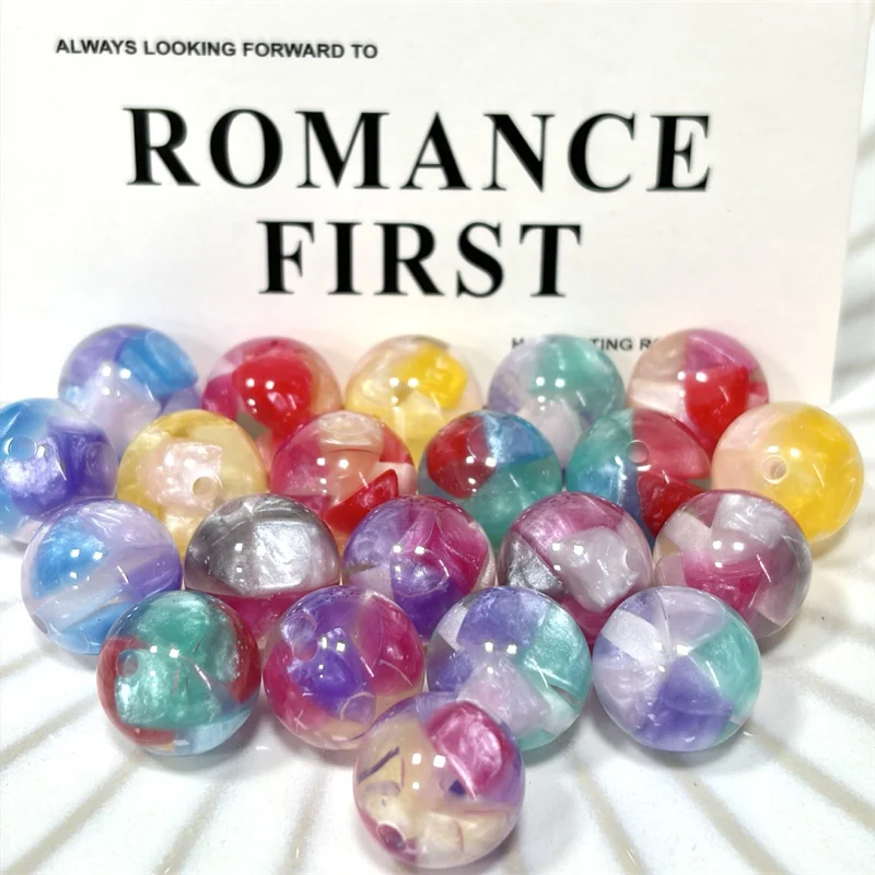 

2026 New arrived 56pcs/lot 16mm color pattern print geometry rounds shape resin beads diy jewelry garment hair accessory