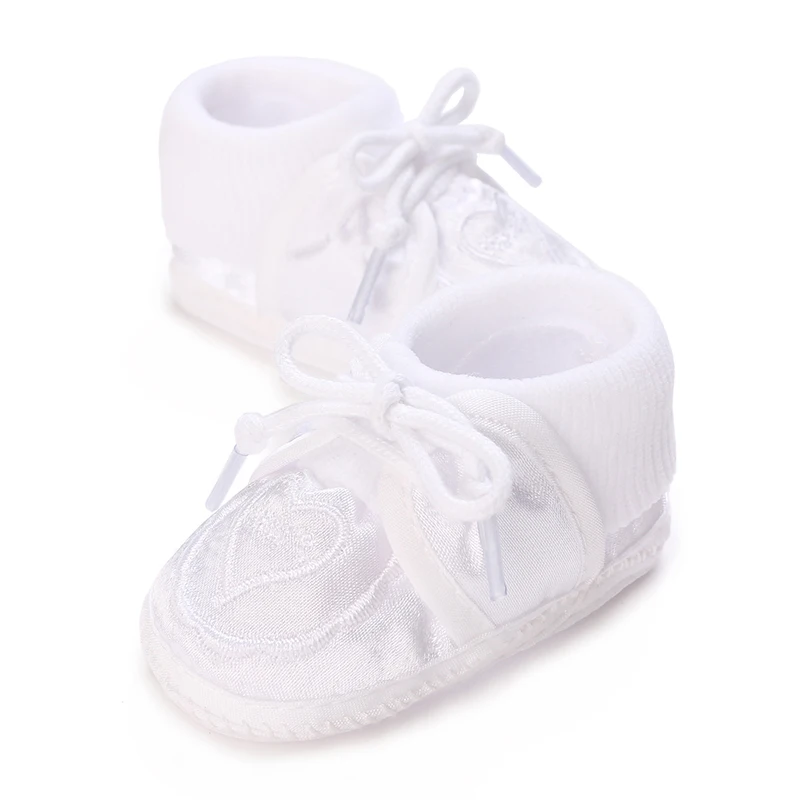 Baby Baptism Shoes 0-3 Months Comfortable Breathable Bed Shoes Soft Sole Baby Princess Shoes Girl White First Step