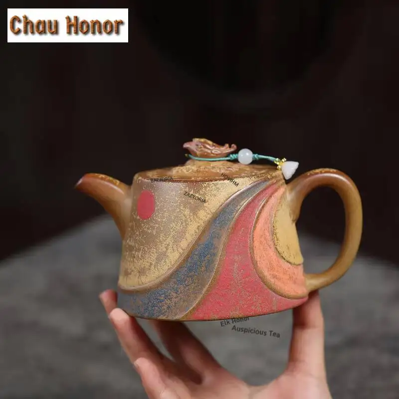 ZAEYORIA 340ml Authentic Yixing Purple Clay Teapots Handmade Silk Roads Pot Raw Ore Section Mud Kettle Chinese Zisha Teaset Gift