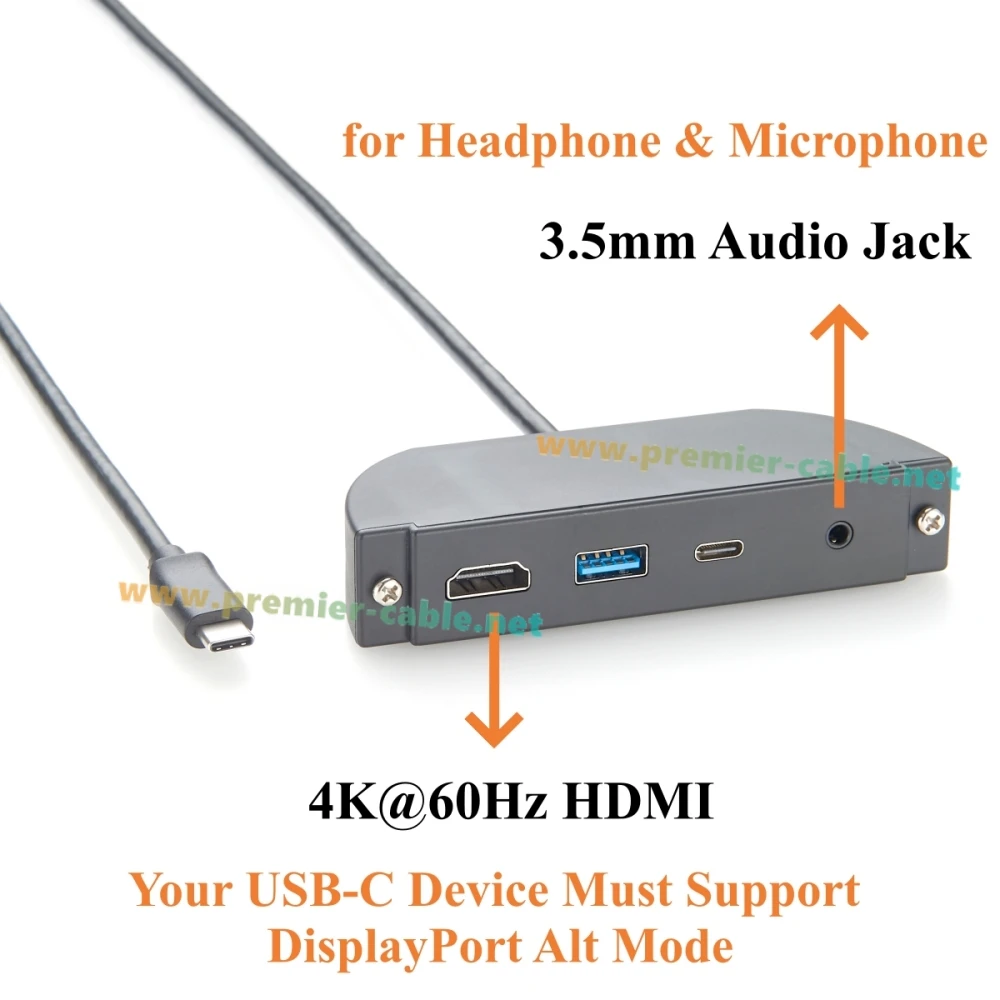 Schraubbefestigter USB-C-Hub 4-in-1 Multiport-Adapter 4K@60Hz HDMI 10Gbps USB-A & USB-C Datenport 3,5mm Audio-Kopfhörer- & Mikrofonanschluss – Detail 6