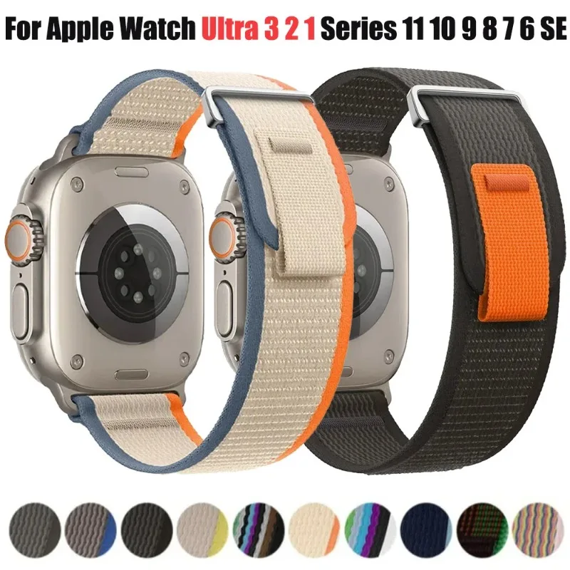 Trail Nylon-Armband für Apple Watch Ultra 3 49mm 11 10 46mm 42mm Sportliches Atmungsaktives Armband für iWatch 9 8 7 6 5 SE 45mm 44mm 41mm