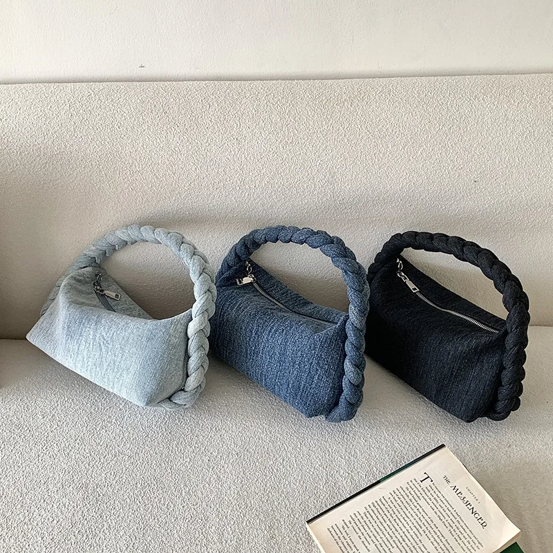 Small Denim Cloth Luxury Bags Fried Dough Twist Woven Cloud Women Handbags Female Chain Messenger Crossbldy Purse