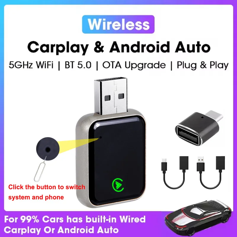 

НОВЫЙ беспроводной адаптер CarPlay 2 в 1, Android Auto AI Smart Box, автомобильные интеллектуальные системы для VW Toyota Nissan Honda Ford Benz