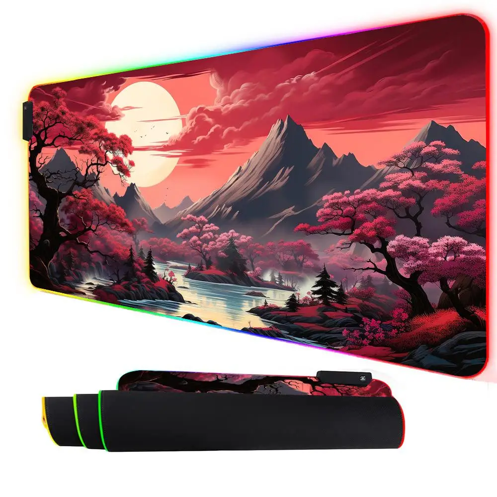 

RGB Mouse Pad Art landscape design Gaming mat rubber anti-slip Desk mat LED glow Gaming keypad mousepad gamer pc accessories