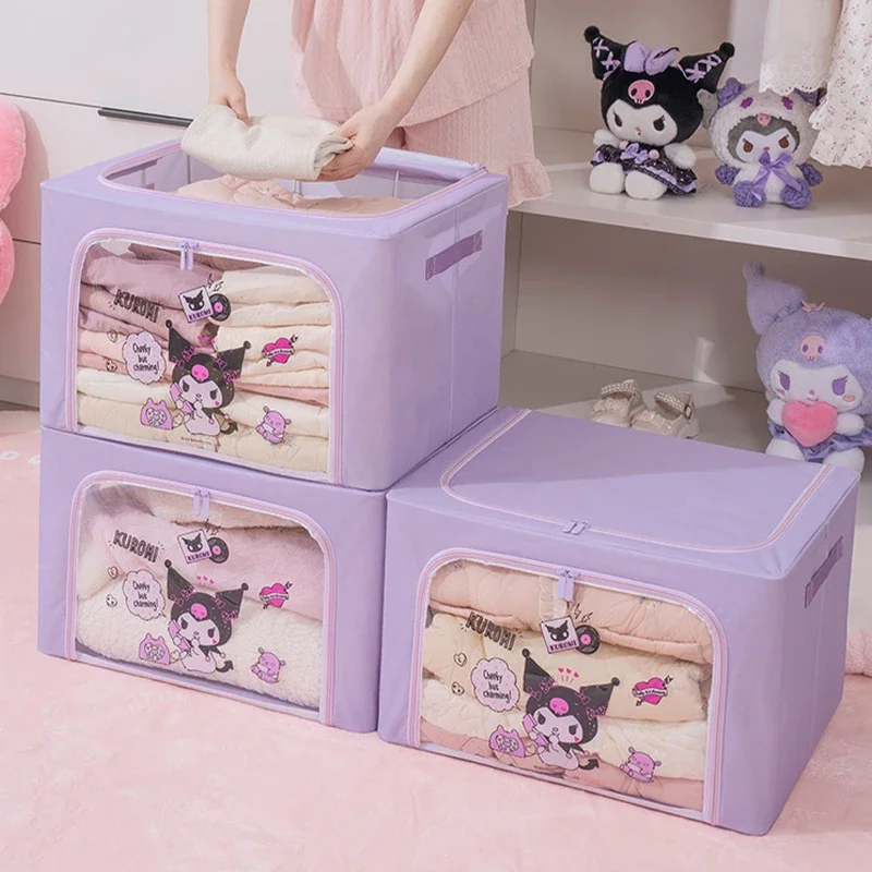 

Sanrio Kawaii Kuromi Steel Frame Box My Melody Cinnamoroll Anime Cartoon Fashion Foldable LargeCapacity Oxford Cloth Storage Box