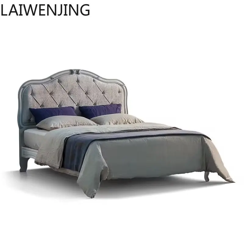 

HLZ light luxury French full solid wood carving flower double bed American retro bedroom simple soft bag bed