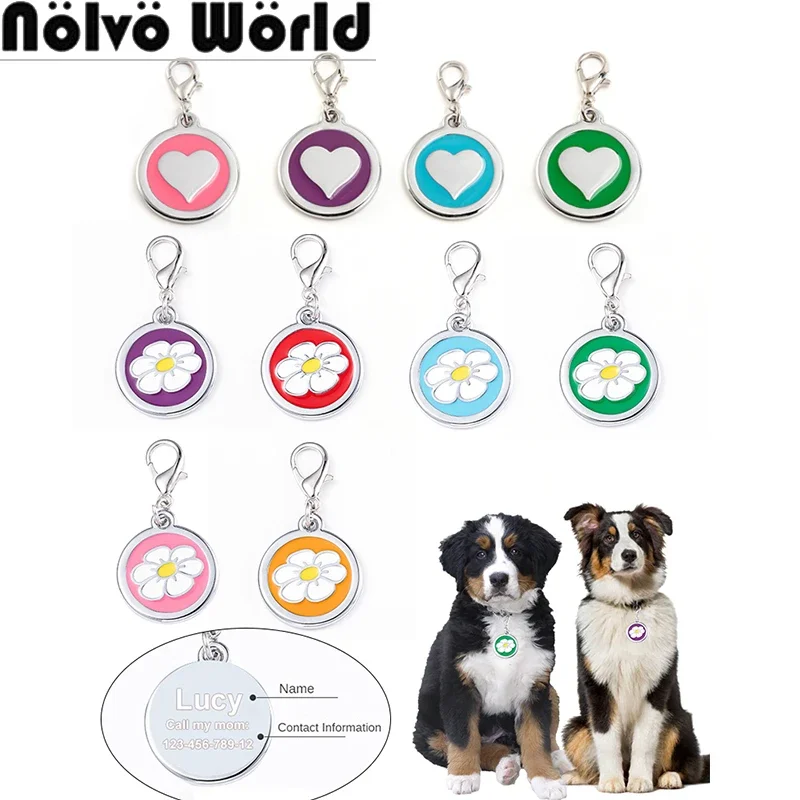 

5PCS 2.5/3MM Love,Flower Custom Pet ID Name Tags For Pet Collar Personalised Dog Puppy Kitten Cat Logo Medal Pendant Accessories