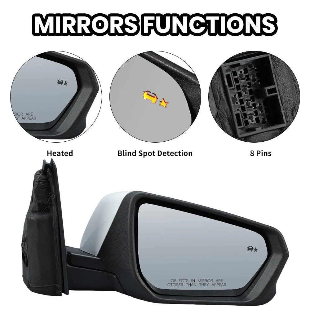 8 Pins Rearview Mirror Assembly，Chevrolet Equinox GMC Terrain 2018-2022 US Version White Blind Spot Heated Car Accessories