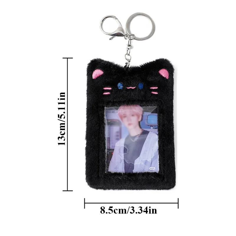 Animal Shape Cartoon Cute Plush Card Holder Pendant Furry Photo Sleeve Keychain ID Credit Case Idol Photocard Holder Stationery