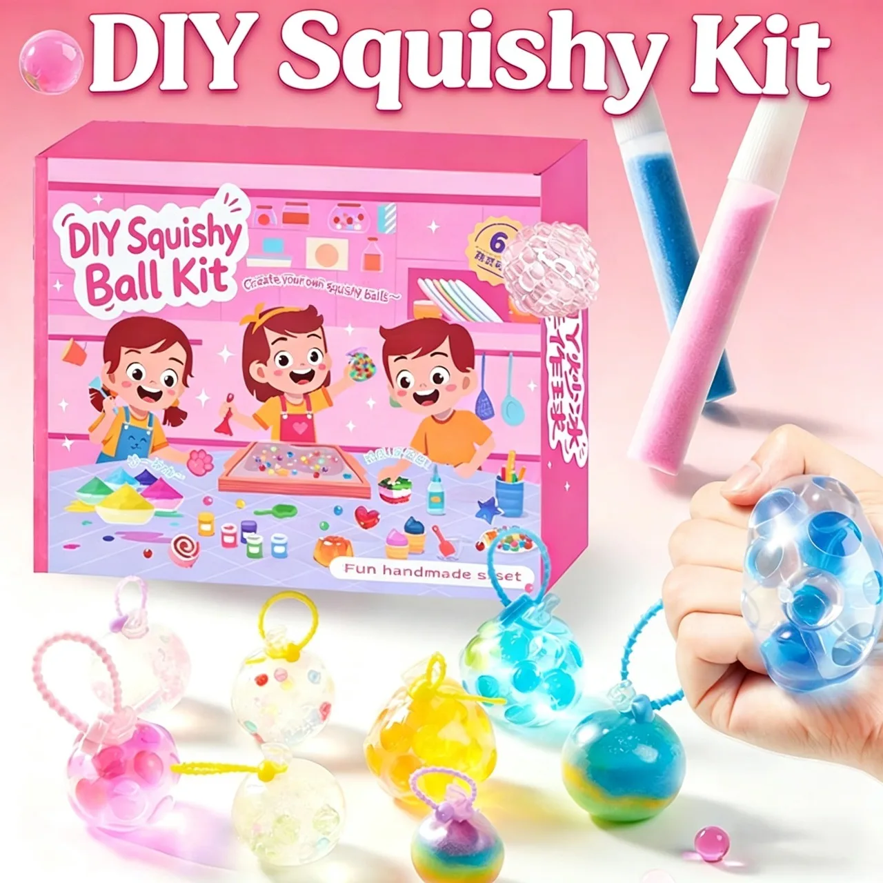 DIY Squishy Making Kit Cat Paw Glitter Stress Ball Handmade Material Pack Squeeze Fidget Toy Stress Relief Creative Gift for Kid