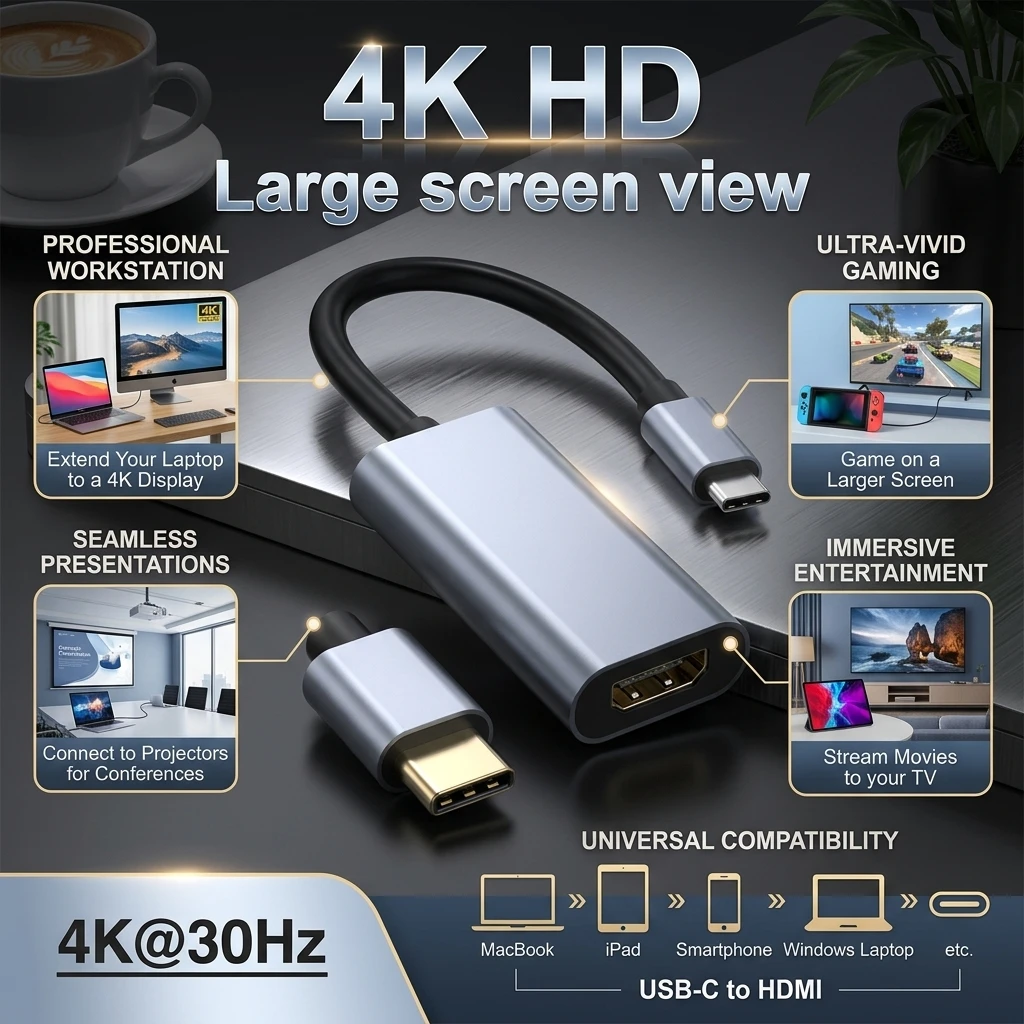 4K 60Hz Type C to HDMI Adapter USB 3.1 HUB HDTV Converter Cable for iPhone 15 TV Converter for PC MacBook iPad Samsung 1-5PCS