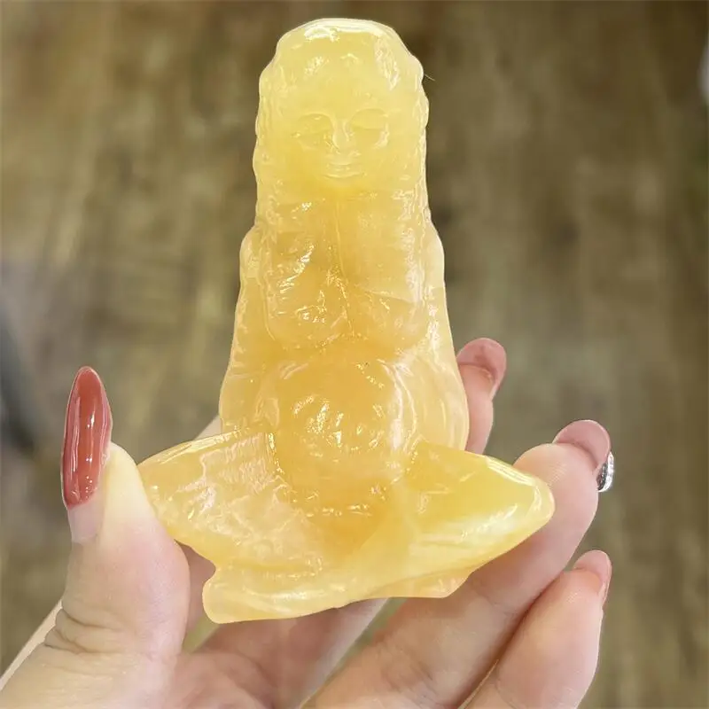 Natural Yellow Caclite Gaia Goddess Statue Mineral Healing Fengshui Crystal Figurines Decor Crafts For Gifts 1PCS