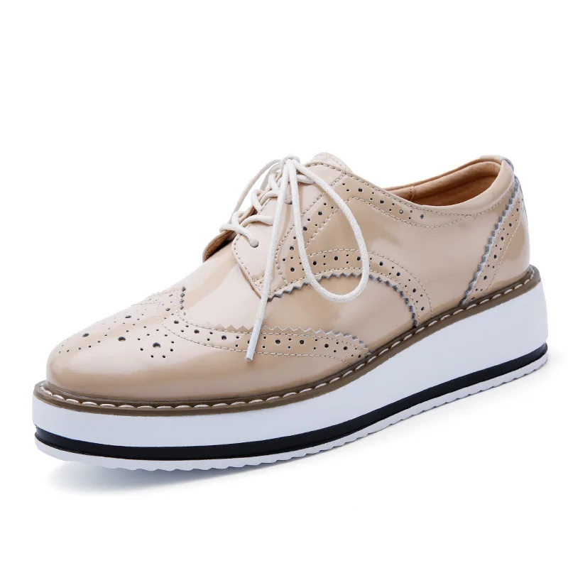 Mocassini da donna scarpe tacchi spessi in pelle scarpe Oxford scarpe stringate da donna stile britannico scarpe da donna Bullock formali