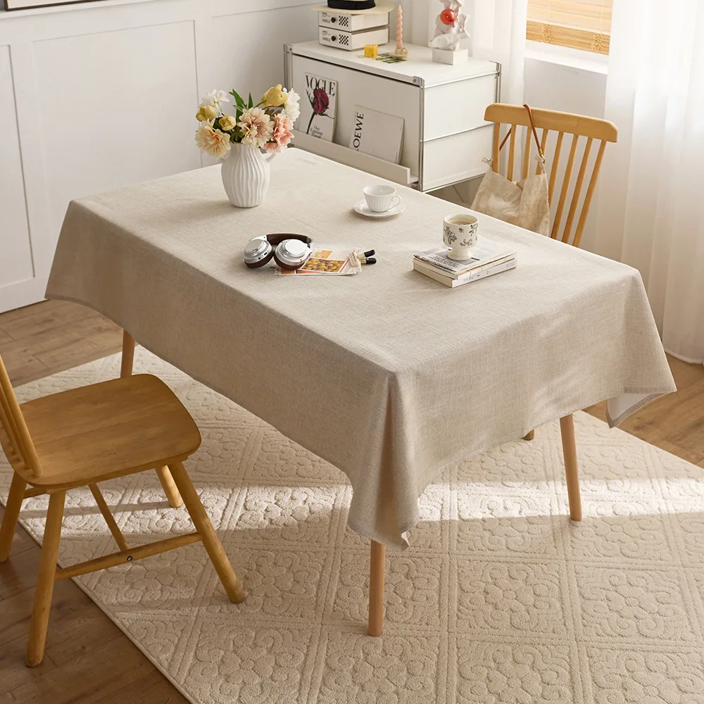Cotton Linen Style Tablecloth Japanese Solid Color Thickened Rectangular TableMat Light Luxury Coffee Tea Dining Table Decor Mat